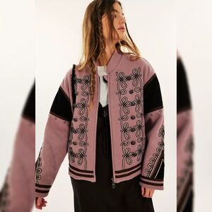 Free People We The Free Boy Band Bomber Jacket Woodrose Purple Women's Small‎